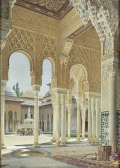 Alhambra_gouache_Adolf Seel Innenhof der Alhambra_Wikipedia
